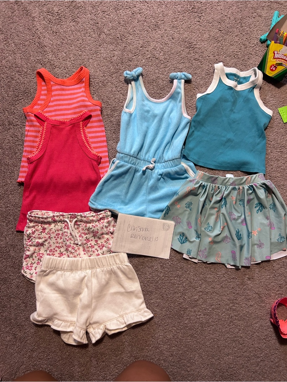 Girls Summer Tank & Shorts Mix - Teal, Light Blue, Coral, Pink